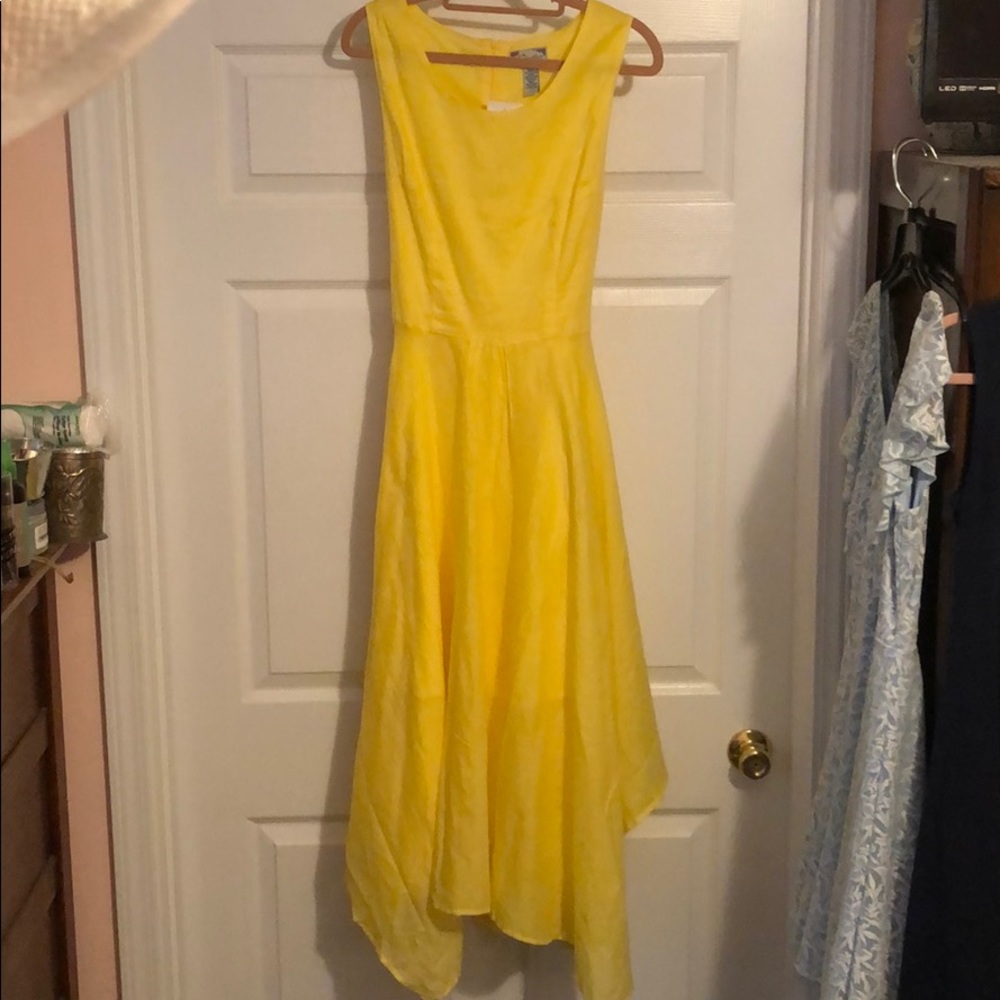 Yellow Handkerchief sleeveless dress with sash